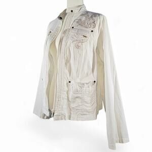 Lane Bryant Embellished Lightweight Zip-Up Jacket Roll-Tab Sleeve Sz. 18 Ivory